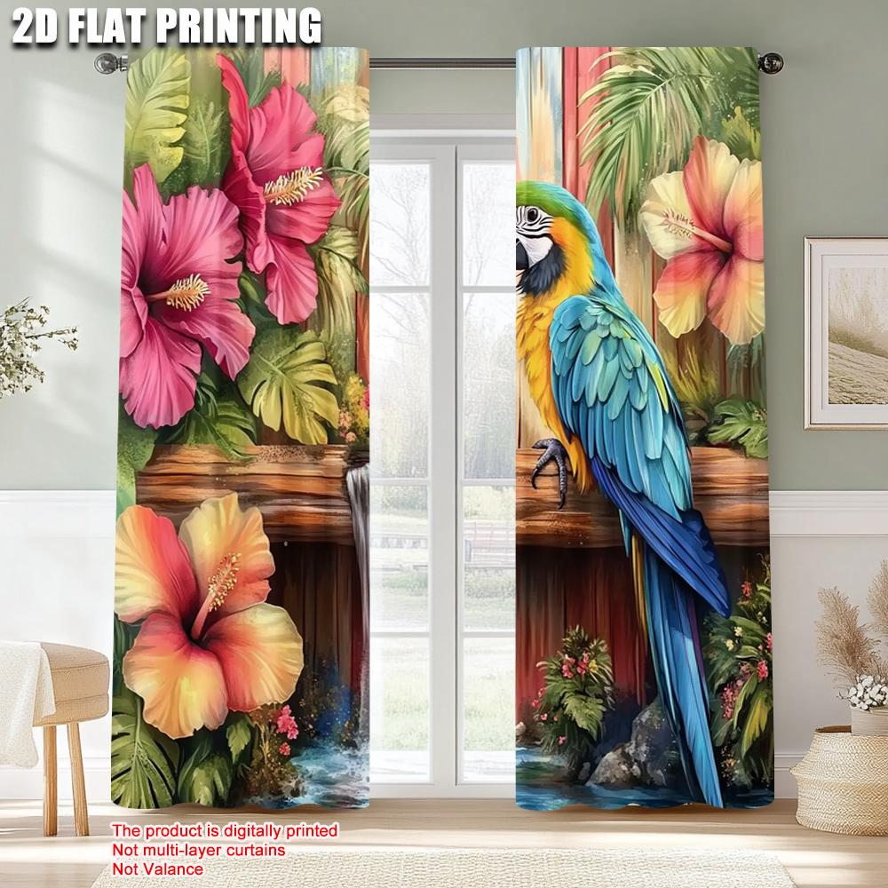 2 Stück   Fenstervorhang 2D-Druck Blumig Papagei Strapazierfähiges Polyester (ohne Stange) Geschenke Ldeal für Saison Heimdeko für Wohnzimmer &