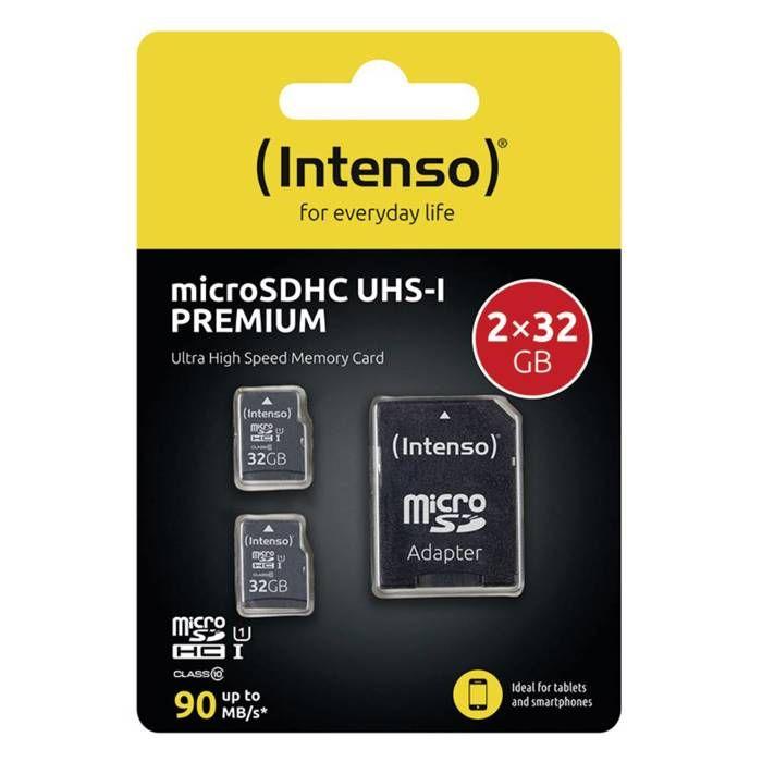 Carte mémoire micro sd avec adaptateur intenso 32 gb x 2