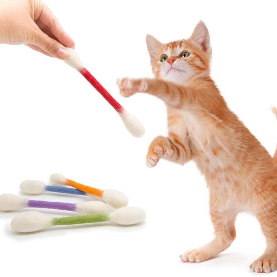 6Pcs Cotton Swab Cat Toys Felt Giant Swab Catnip Cat Toys Kitty Chew Sticks Kitten Kicker Toys for Indoor Cats Teething Enrichment