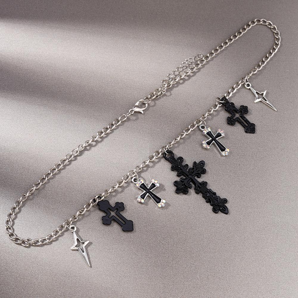 Cool Cross Pendant Necklace for Women Men Metal Punk Choker Necklaces Chain Hip Hop Jewelry Gifts