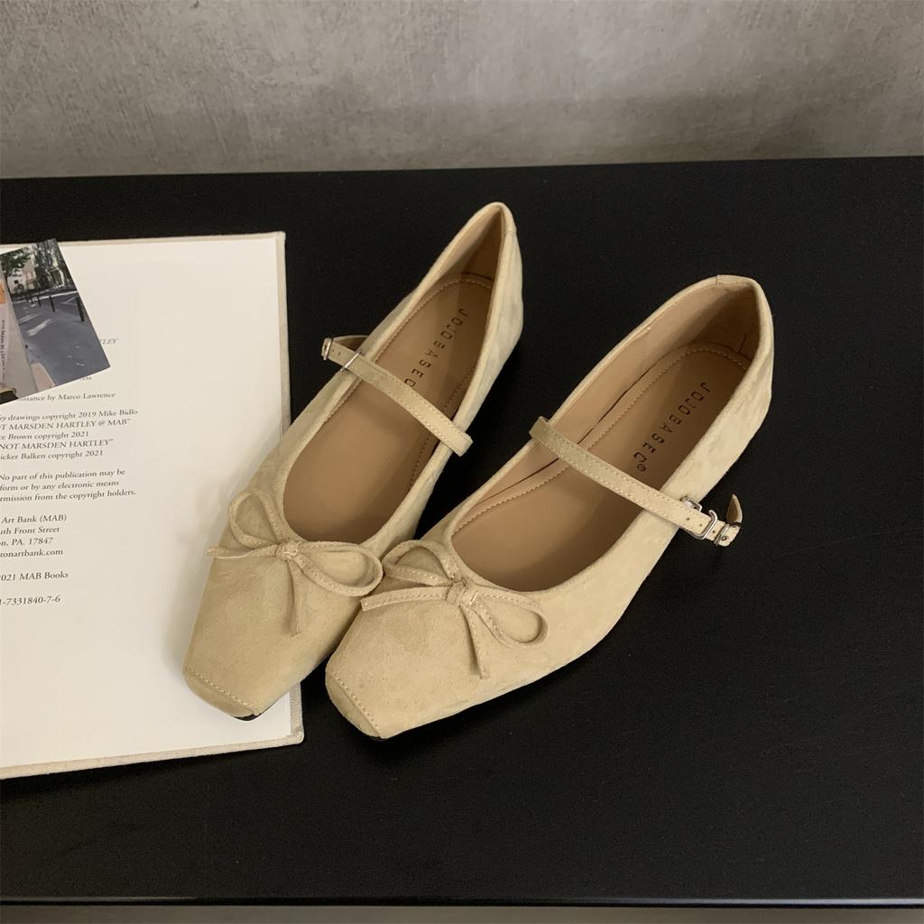 French Retro Suede Ballet Single Shoes Women's 2025 Autumn New Korean Version One-word Strap Flat Mary Jane Women's Shoes