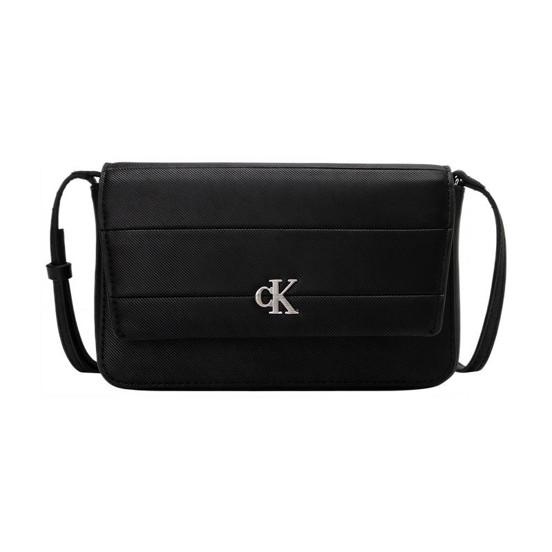 Calvin Klein Monogram Metal Letter Logo Flip PU Crossbody Bag Women s Black чёрный