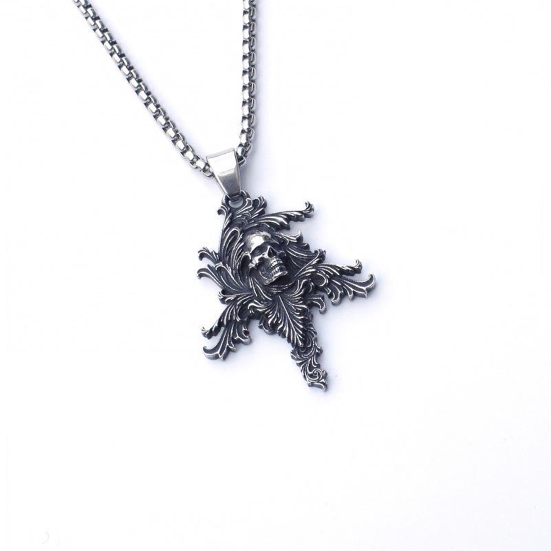 2024 Retro Skull Titanium Steel Pendant Necklace for Men - European American Style Half Face Stainless Steel Jewelry