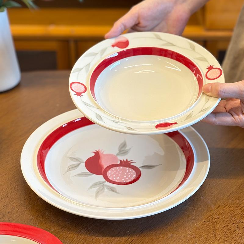 Red Pomegranate Ceramic Tableware High Temperature Underglaze Color Household Bowls High Value Breakfast Cup Rice Bowl Binaural Bowl