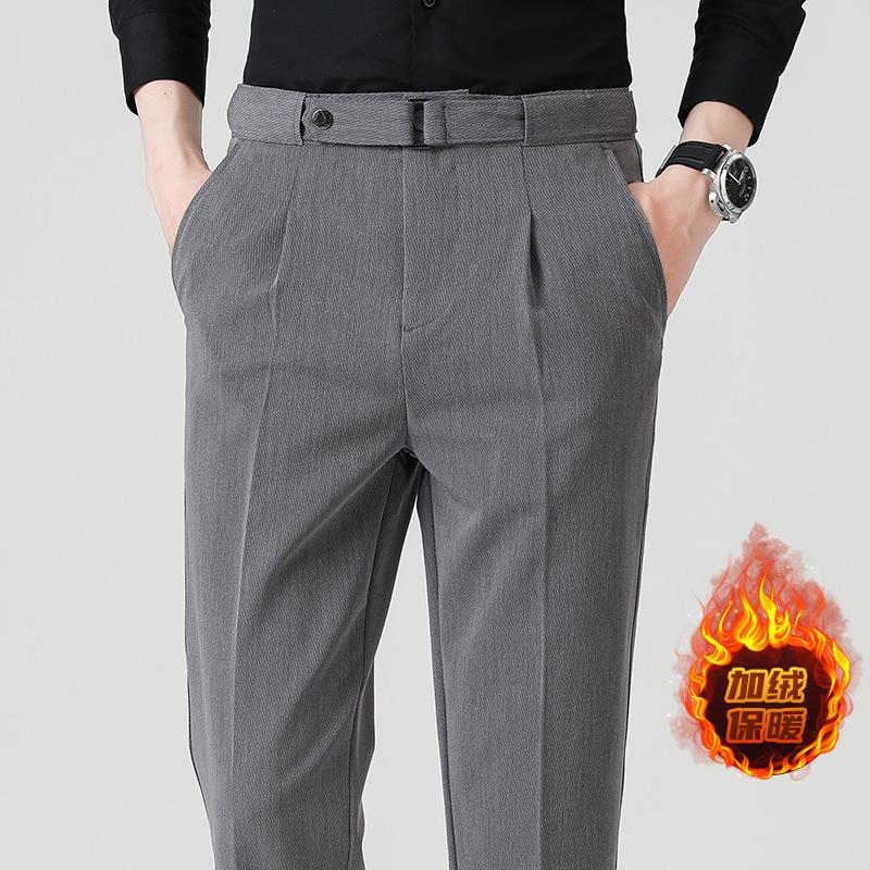 Winter fleece thickened men's casual pants with belt fashionable young men's nine-point pants fleece trousers