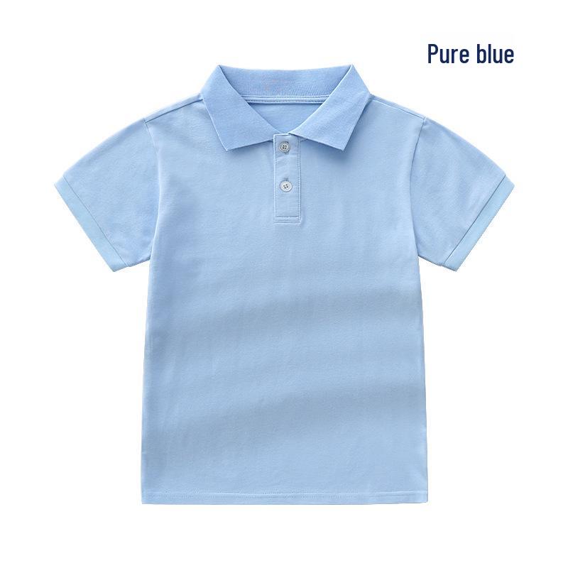 

Детская сине-белая хлопковая рубашка поло с отложным воротником – короткий рукав, летняя школьная форма для мальчиков и девочек 120 cm