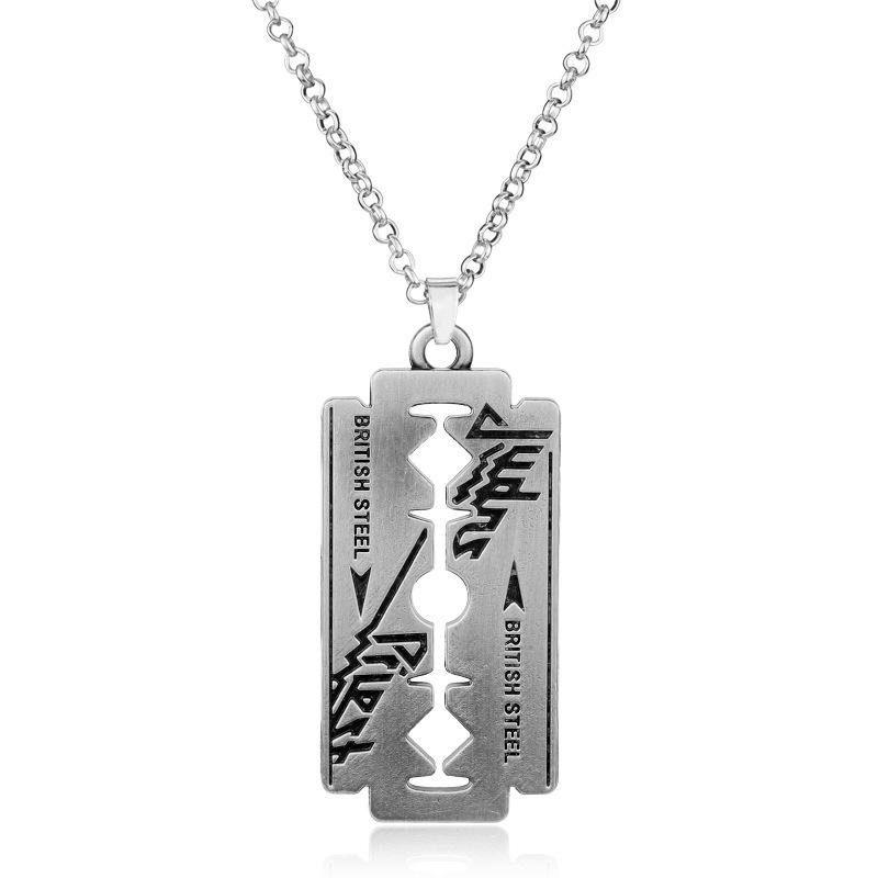 Neue Mode Edelstahl Rasierklingen Halskette Herren Hip Hop Emaille Metall Anhänger Schmuck Für Judas Priest Geschenk