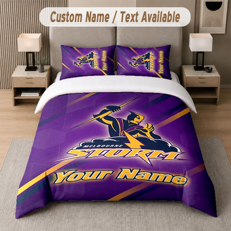 Custom Bedding Set Melbourne Storm Pattern, Print Name Text 1 Duvet Cover Plus 2 Pillowcases Home Textile
