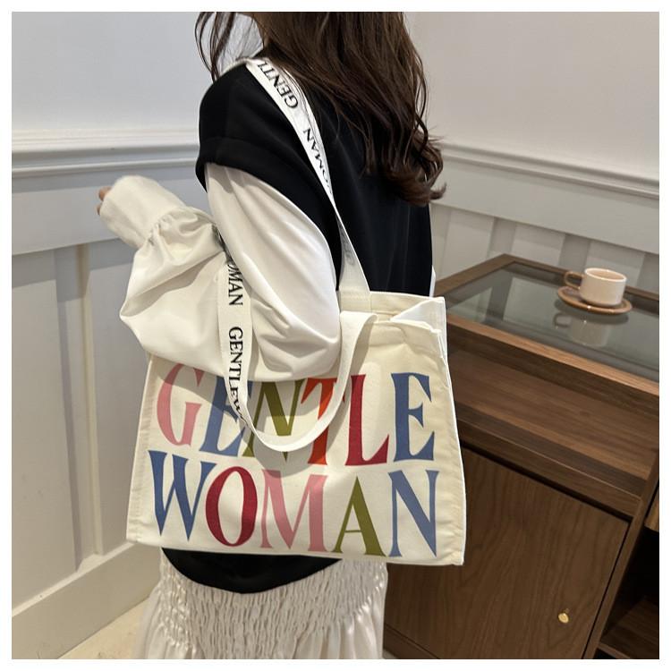 Casual Stylish Yet Canvas Tote Bag With Beautiful Letter Prints And Soft Structure Medium