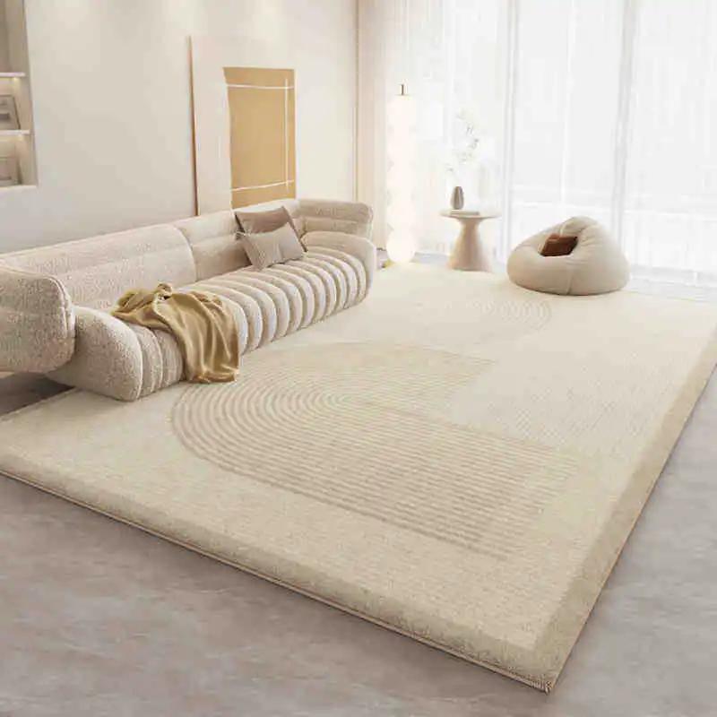 Soft Cream-Colored Thickened Non-Slip Carpet Plush Rug for Living Room Bedroom Home Sofa Coffee Table Anti-Cold Floor Mat