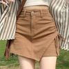 Khaki Skirt Children 2026 Spring and Summer Elastic Design Short Skirt Irregular Drawstring Jeans Skirt Fashion Feminine-inspired Casual Skort