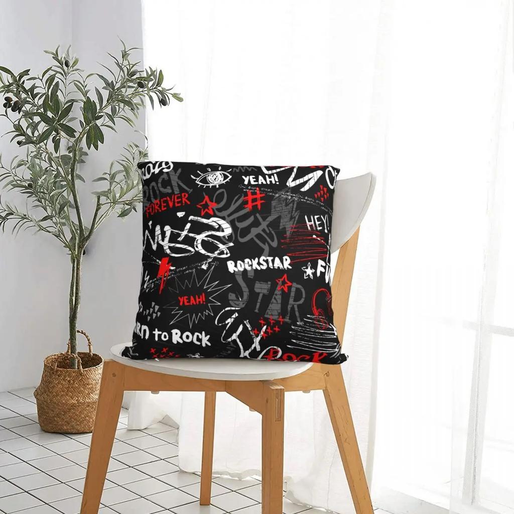 Grunge Punk Words Rock Star Pillowcase Polyester Cushion Cover Decor Throw Pillow Case Cover Bedroom Square