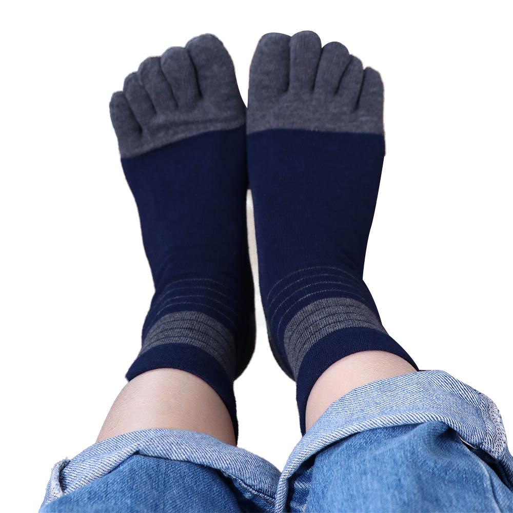Casual Middle Tube Cotton Breathable Socks With Toes Stripe Hosiery Man Socks Five Finger Socks