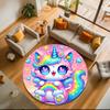 1pc Cartoon Cute Fantasy Unicorn Round Carpet Painted Printed Circular Carpet, Home Door Mat, Outdoor Travel Protection Carpet