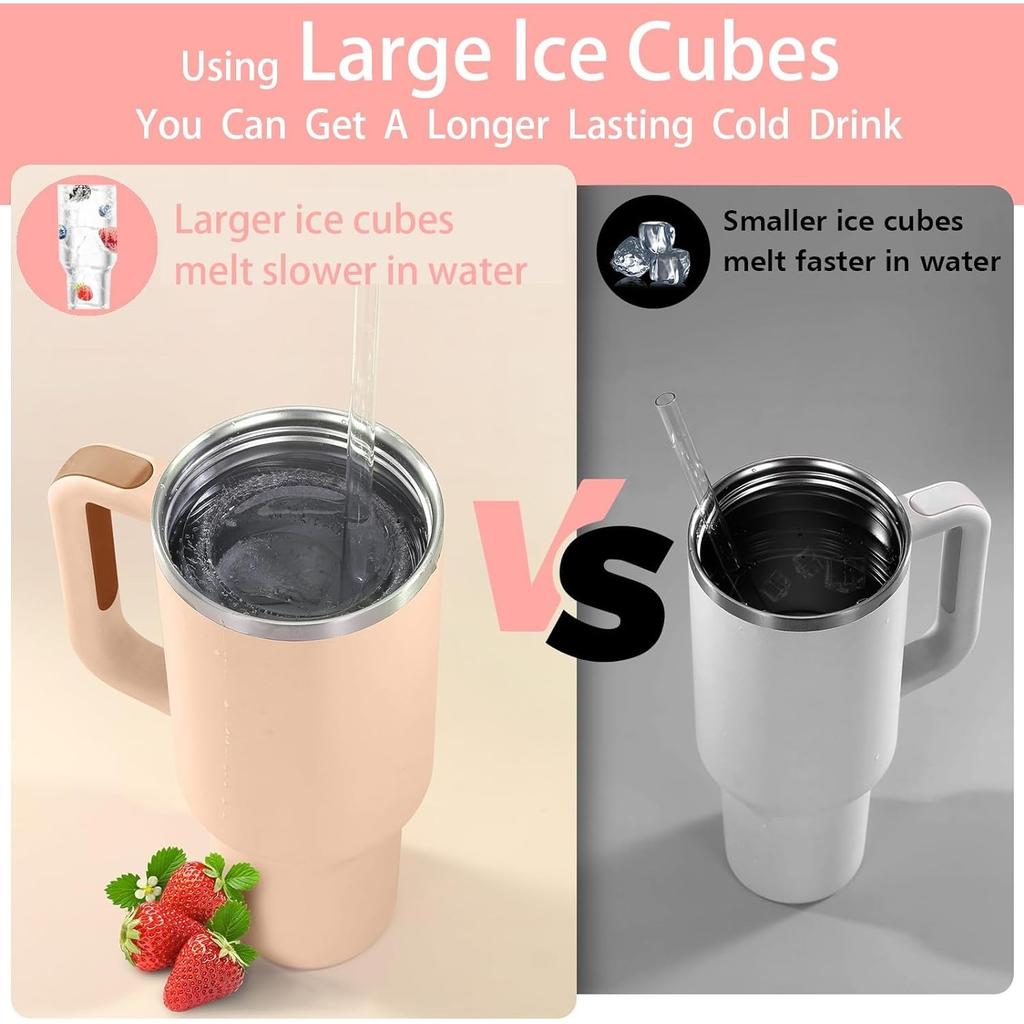 Oversized Ice Cube Molds, Reusable 40OZ Stanley Ice Mold with Lid and Bin for Freezer, Keep Drinks Chilled, Easy to Clean