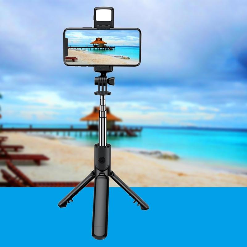 Telescopic Selfie Stick Portable Phone Tripod Holder Adjustable Extension Rod with Fill Light for Live Video Streaming