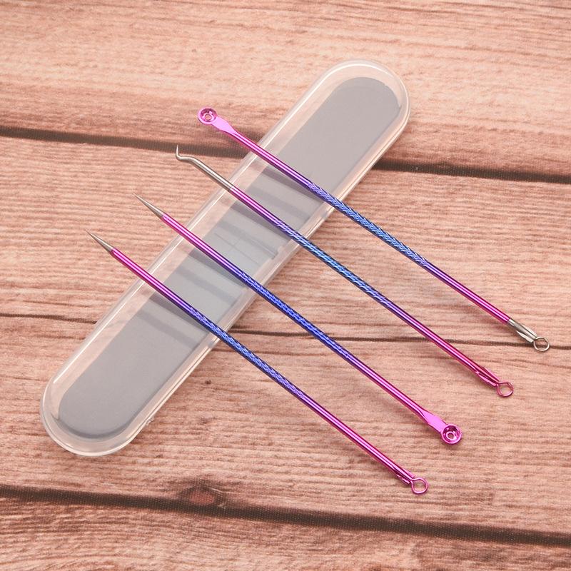 Colorful Acne Needles 4 Piece Set Stainless Steel Double Head Acne Needles Blackhead Beauty Needles Beauty Tools Set of Four