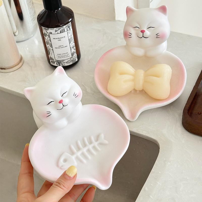 Creative Cartoon Kawaii Cat Soap Box Home Decoration Soap Box Bathroom Sink Drainage Rack Soap Pan Bathroom Accessories