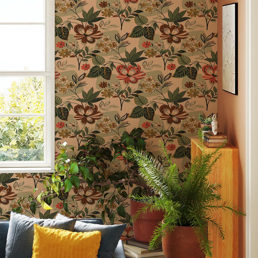 Thickened Wallpaper Self-Adhesive High-End Wall Decoration Flower Green Plant Wall Sticker Room Decoration