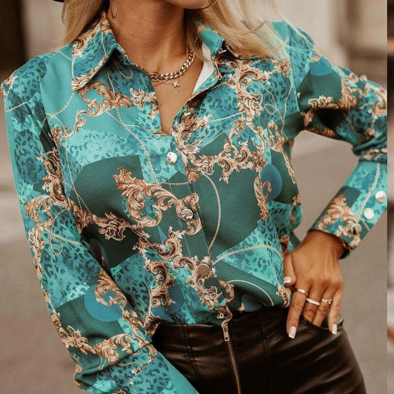 Streetwear Hemd mit Umlegekragen Langarm Elegant Locker Digitaldruck Bluse Damenbekleidung Mode Büro Dame Oberteile 25333