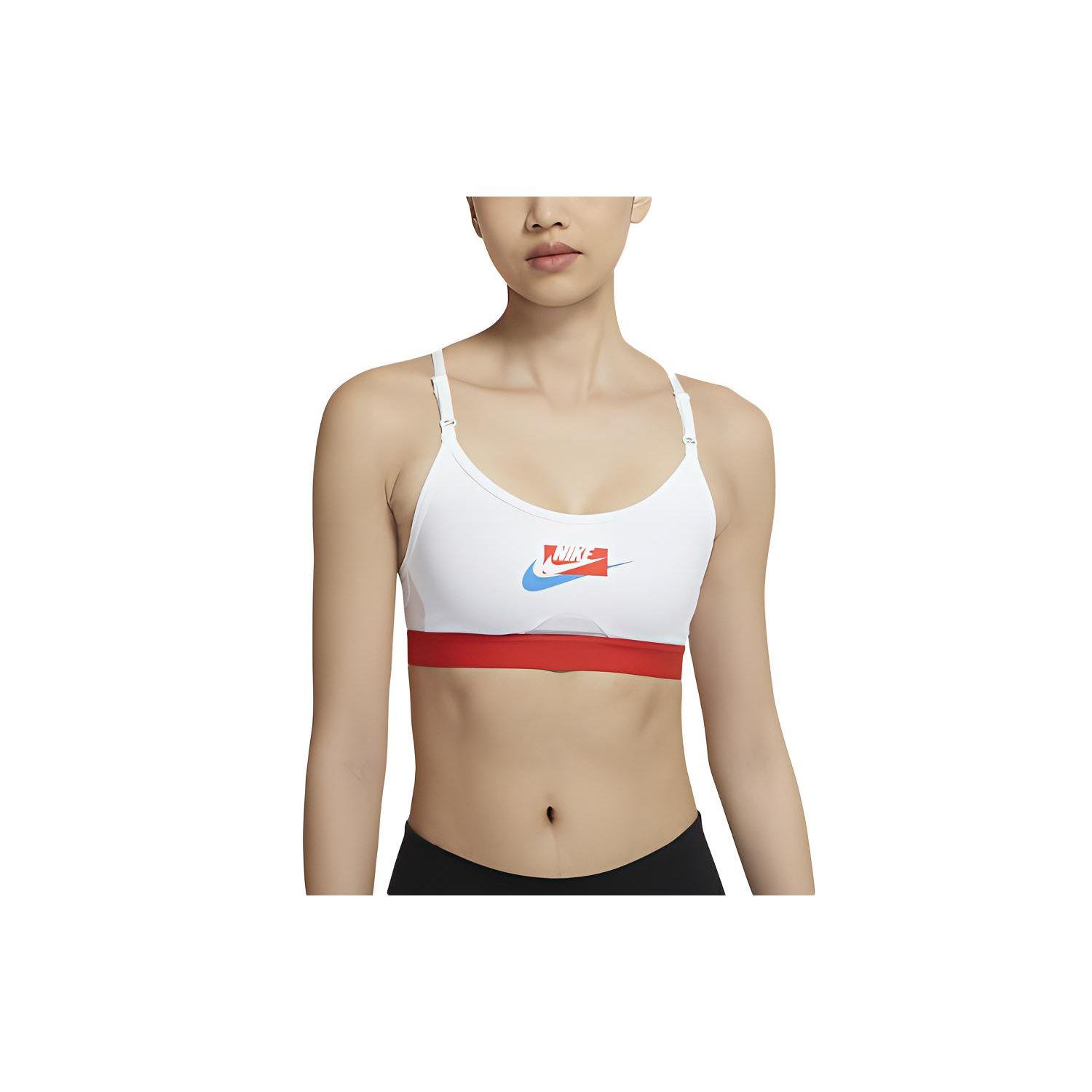 

Nike Спортивный бюстгальтер Dri-FIT Indy Color Block с низкой интенсивностью поддержки, женское нижнее белье, белое DB9989-100 XL