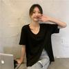 Women's V-Neck Slit Short Sleeve Chic Loose Summer 2022 T-Shirt