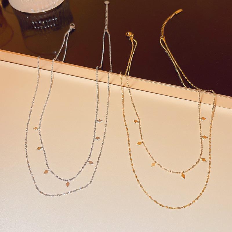 Double Layered Two Chain Necklace for Women Girls - Waterproof 18K Gold Plated Titanium Steel Layering Necklaces Jewelry Gifts