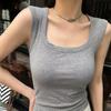 Korean Square Neck Cotton Tank Top with Fixed Cup and Chest Pad