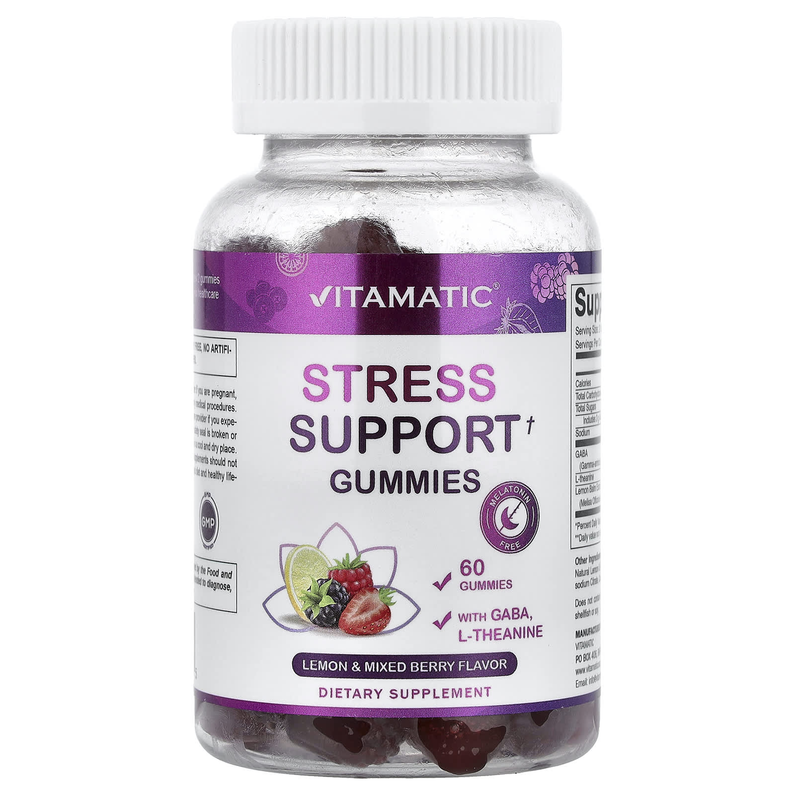

Vitamatic, Stress Support Gummies, Lemon & Mixed Berry, 60 Gummies