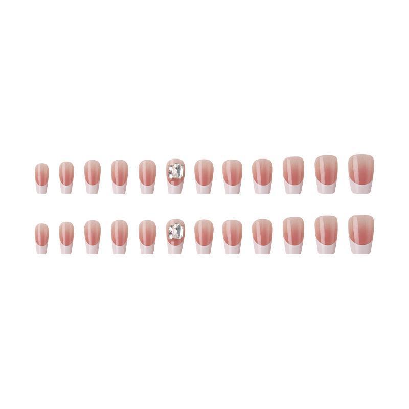 Handmade Blush Gradient Square Diamond Press-On Nails - Nude Whitening Nail Tips