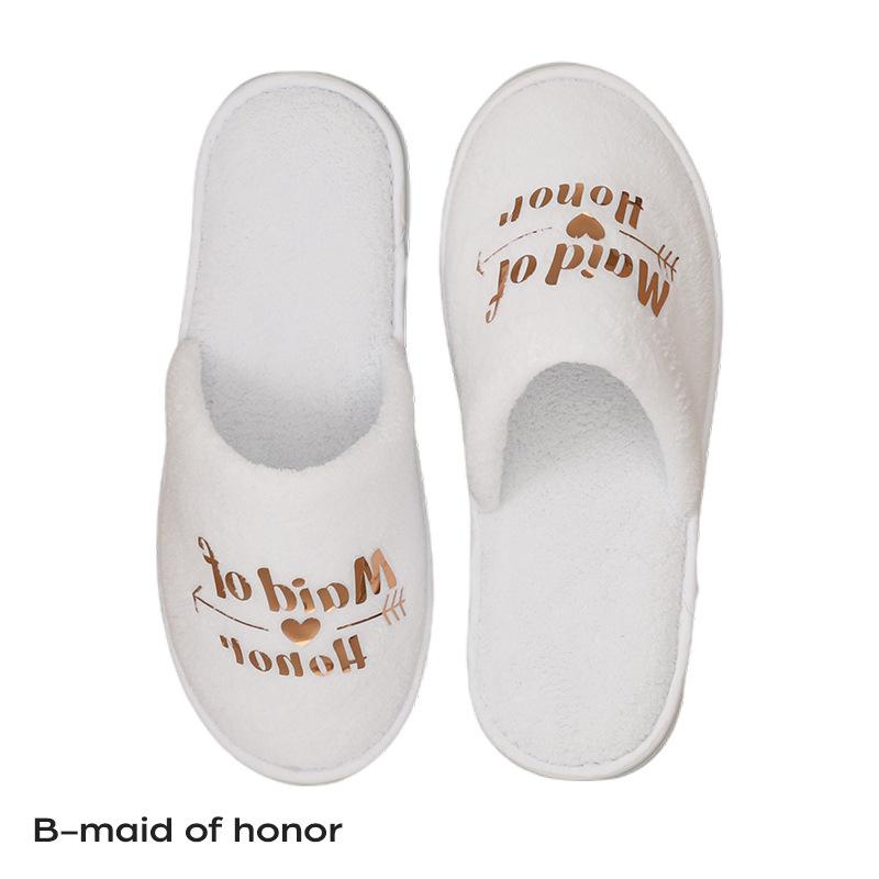 Fashion Bridal Party Slippers Set, Coral velvet Close-toe With Golden Letter Lightweight Plush Cozy Flats, Non-slip Soft Sole For Bride