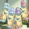 1PC White Cat Blue Butterfly 750ml Color Plastic Sports Water Bottle Leakproof Flip Straw Lid Suitable for Sports Office Home Use
