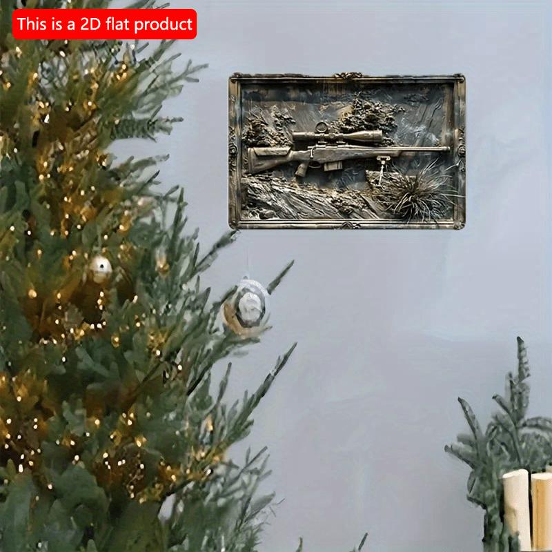 2d Flat 30*20cm, Contemporary Military Sniper Rifle Wooden Decorative Sign and Plaque, Wall Hanging Art for Home, Living Room, Door, Kitchen, Garden