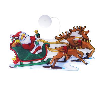 LED Christmas Light Sled Santa Claus Pattern Window Hanging Lamp Battery Powered with Suction Cup