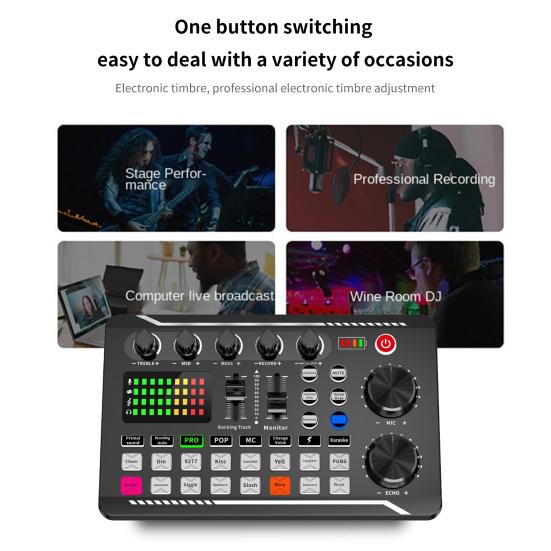 F998 Sound Card Professional Volume Adjustable USB Live Stream Audio Card Adapter for PC
