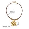 Douyin Retro Leather Cord Flower Pendant Necklace with 18k Gold Millard for Autumn/Winter Sweaters