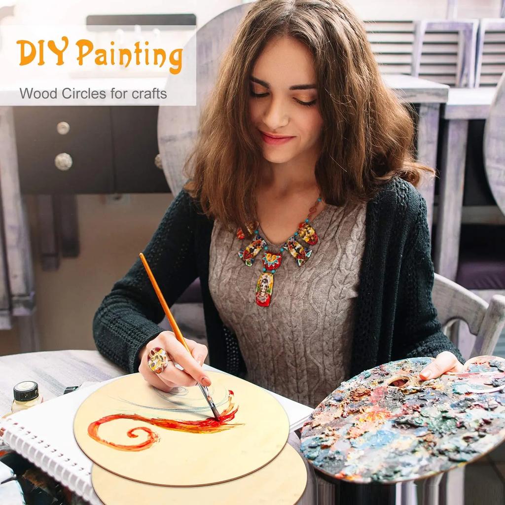 New Diameter 1-10CM Natural Unfinished Round Wood Slices Circles Discs for DIY Craft Kids Christmas Painting Toys Ornament Decor