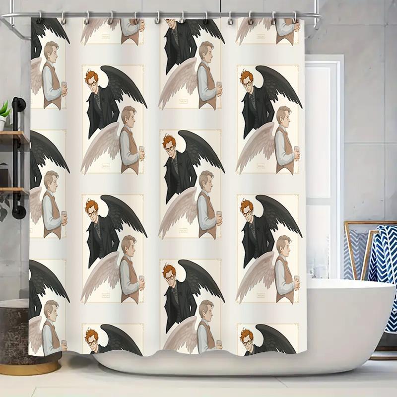 

Vintage Angel Wing Man Shower Curtain Artistic Biblical Decor Bathroom Fabric Backdrop Wall Hanging Home Textile W60H190(CM)-1 Pcs