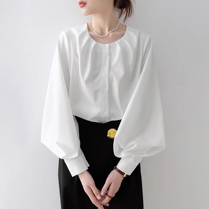 

ZANZEA Жіноча повсякденна блузка з круглим вирізом, однотонна, з довгим рукавом 5XL білий