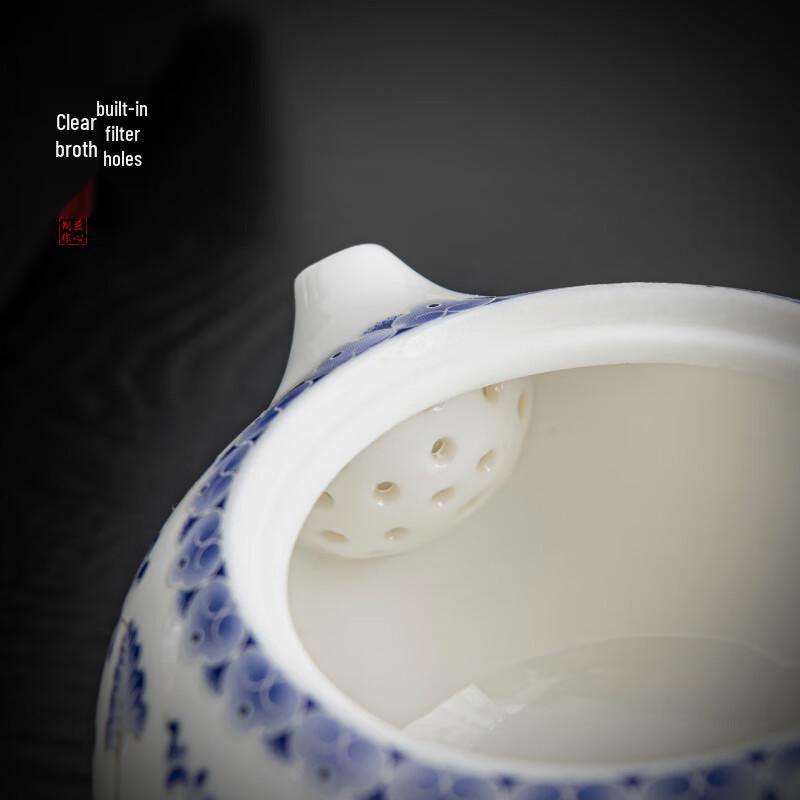 Qixuanyuan Mutton Fat Jade Blue & White Peony Xishi Teapot