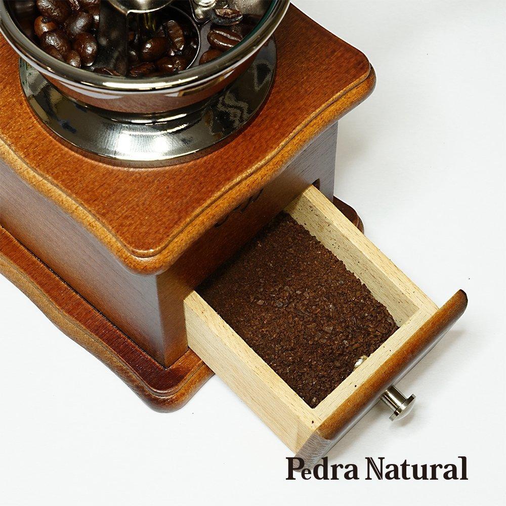 PedraNatural Wooden Antique Coffee Grinder with Adjustable Grinding and Ceramic Molars (Light Blue)