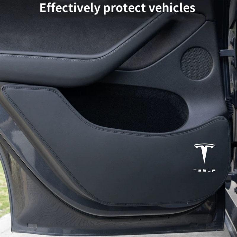 Pads Anti-Coup de Pied pour Portes de Voiture Pour Tesla Model Y Juniper / 3 Highland Panneau de Porte Latérale en Cuir Protecteur Anti-Salissure Décoration de Voiture