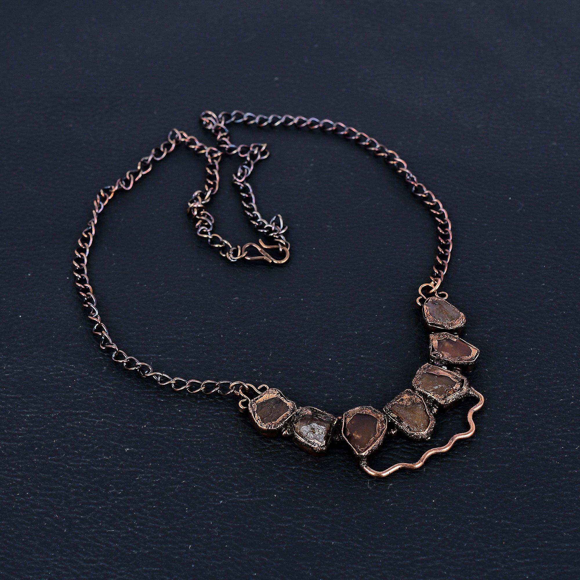 

Украшения из дымчатого топаза, Ожерелье из драгоценных камней ручной работы, Медное гальваноформированное ожерелье, Антикварные украшения, Ожерелье с регулируемой цепочкой, Для подарка на помолвку