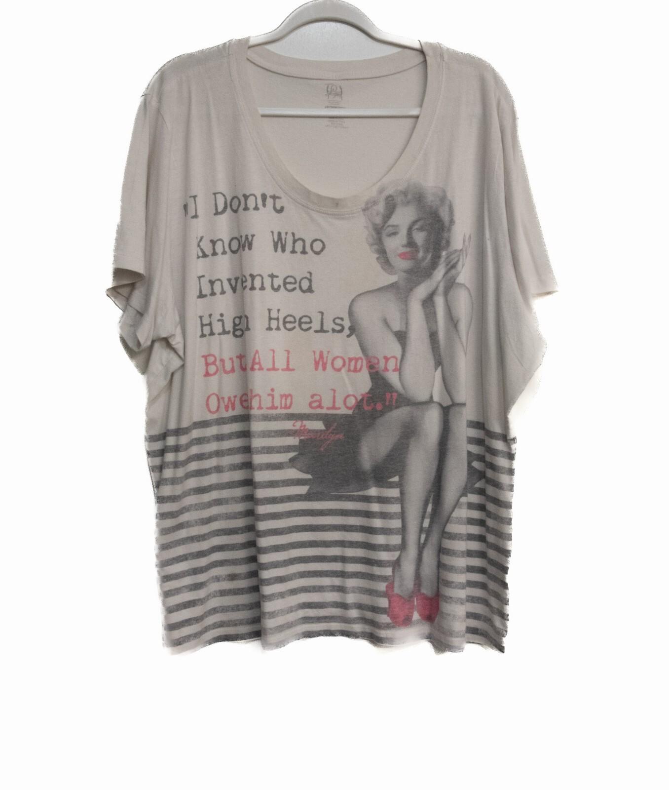 Marilyn Monroe Womens Gray Black Polycotton T-Shirt Striped Graphic Print 4X XXXL