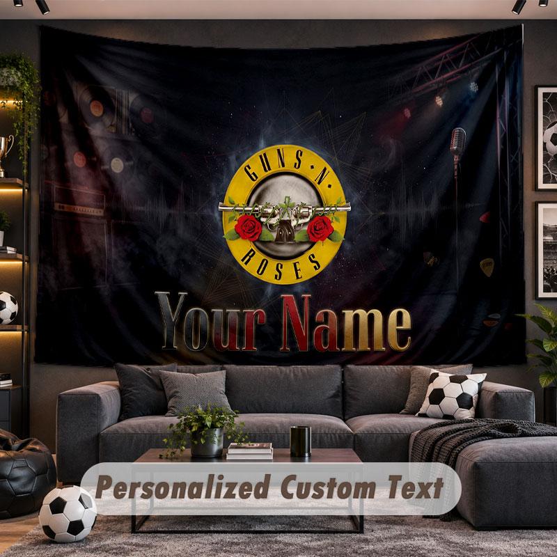 Wall Hanging Tapestry Custom NameGuns N’ Roses Pattern Personalized Printed Fabric Wall Decor