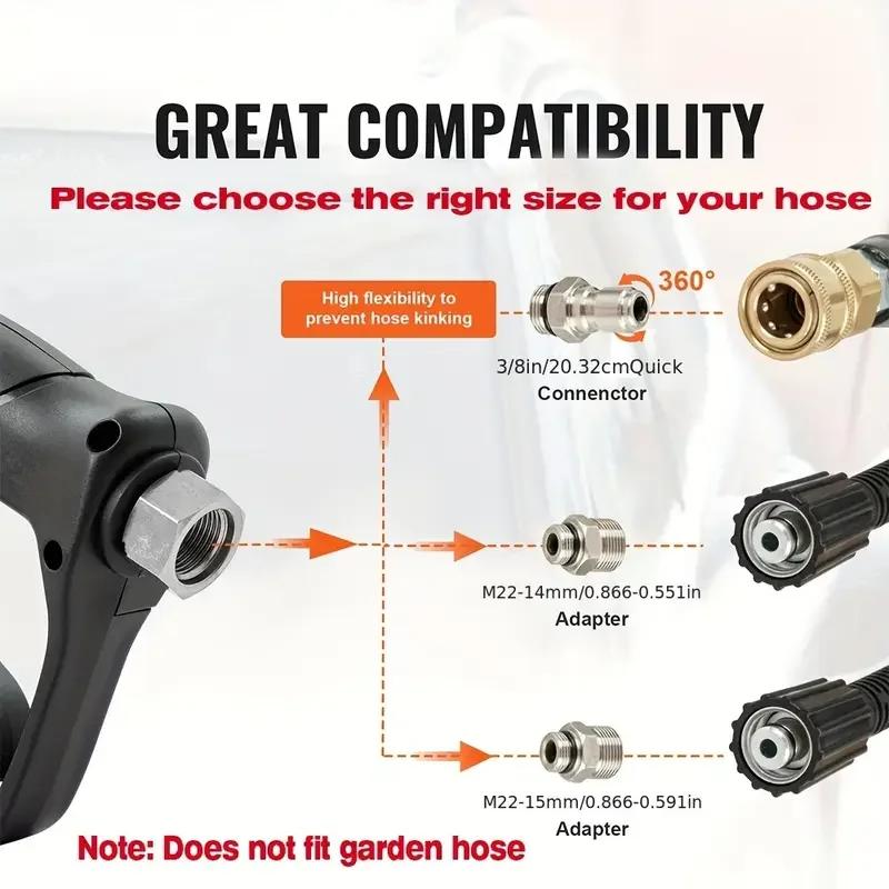 Short High Pressure Washer Gun for Car/RV/Garden Cleaning, 5 Storable Nozzles & M22-14/15/3/8 Quick Connect Set