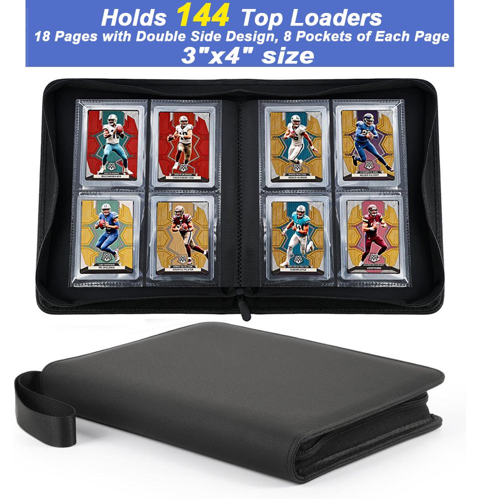 Black PU Leather Pokémon Card Binder with Zipper: 4, 9, & 16-Pocket Large Capacity Game Storage Book