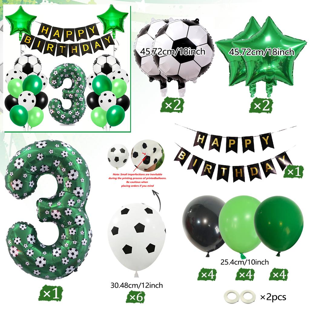 Football Number Balloon Set 0-9 Pentagram Balloons Happy Birthday Banner for Football Themed Birthday Party Decoration