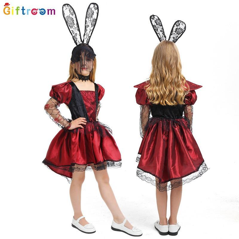 Halloween Carnival Party Children's Clothes Witch Dress Up Show Costumes Girls Gothic Little Vampire Witch Costumes