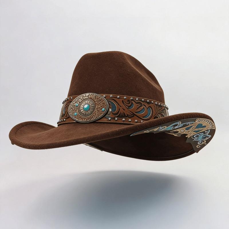 Creative One-word Top Curled Denim Top Hat Metal Bow Embroidery Pattern Stage Performance Party Hat
